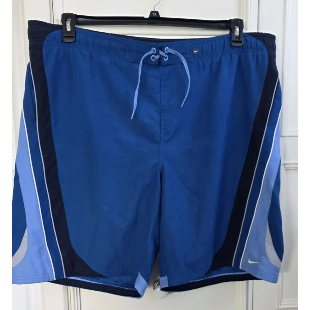 Nike Men's VTG Y2K Swim Trunks Board Shorts Blue & White Size XXL
